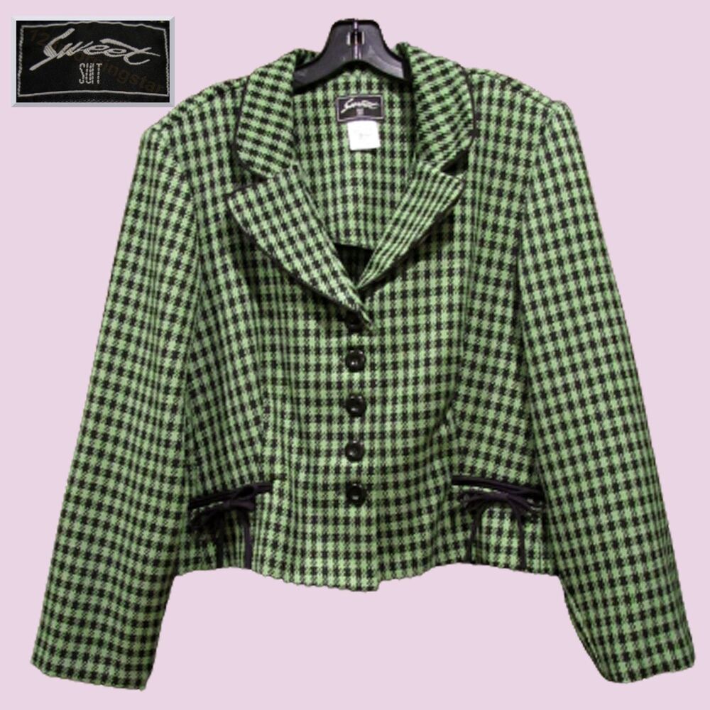 Sweet Suit NEW Indie Houndstooth Bow-Welt Pockets Fitted Blazer Jacket 18
